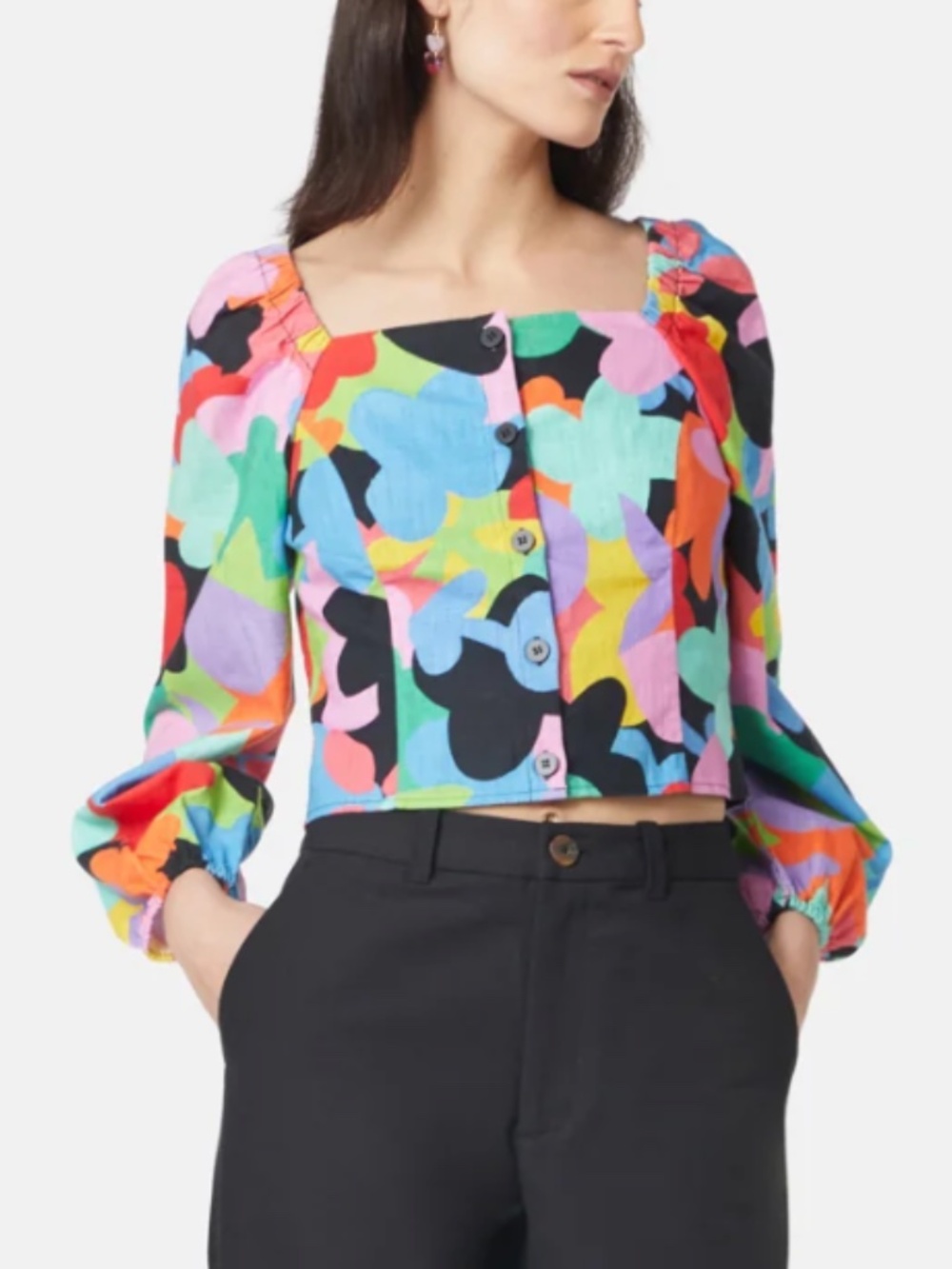 Gorman organic cotton bubble tea party top cropped button up blouse colorful